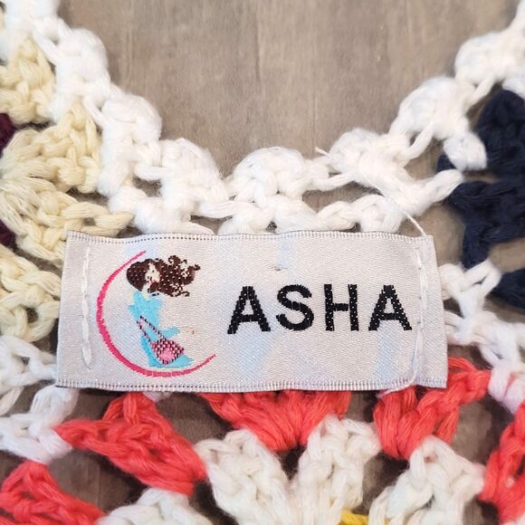 Asha Womens OS Boho Swim Cover Up Tunic Festival Fringe Crochet Artsy Colorful - Picture 5 of 6